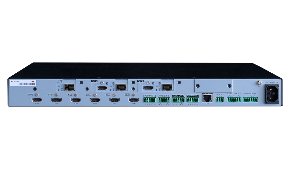 4K@60 Digital Multi Switcher with 6 Inputs and 2 Output SDVoE Output Fiber model (SFP+ module sold separately)