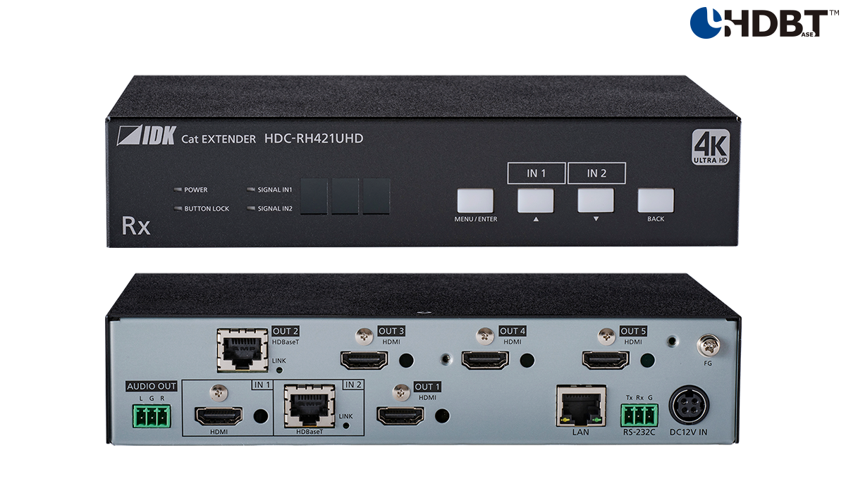 4K@60 HDBaseT Receiver with 2 Inputs & 5 Outputs
